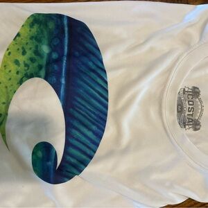 Costa White Tee with Blue and Green Wave Design
